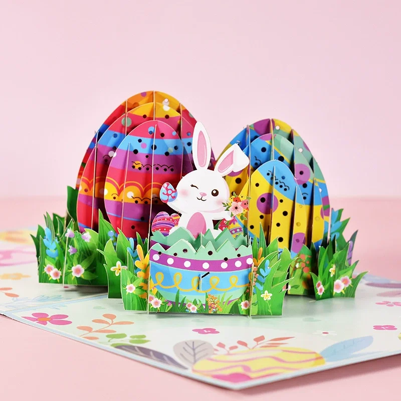 Happy Easter Pop Up Card-3D Bunny Egg Flowers Basket Greeting Card for Easter