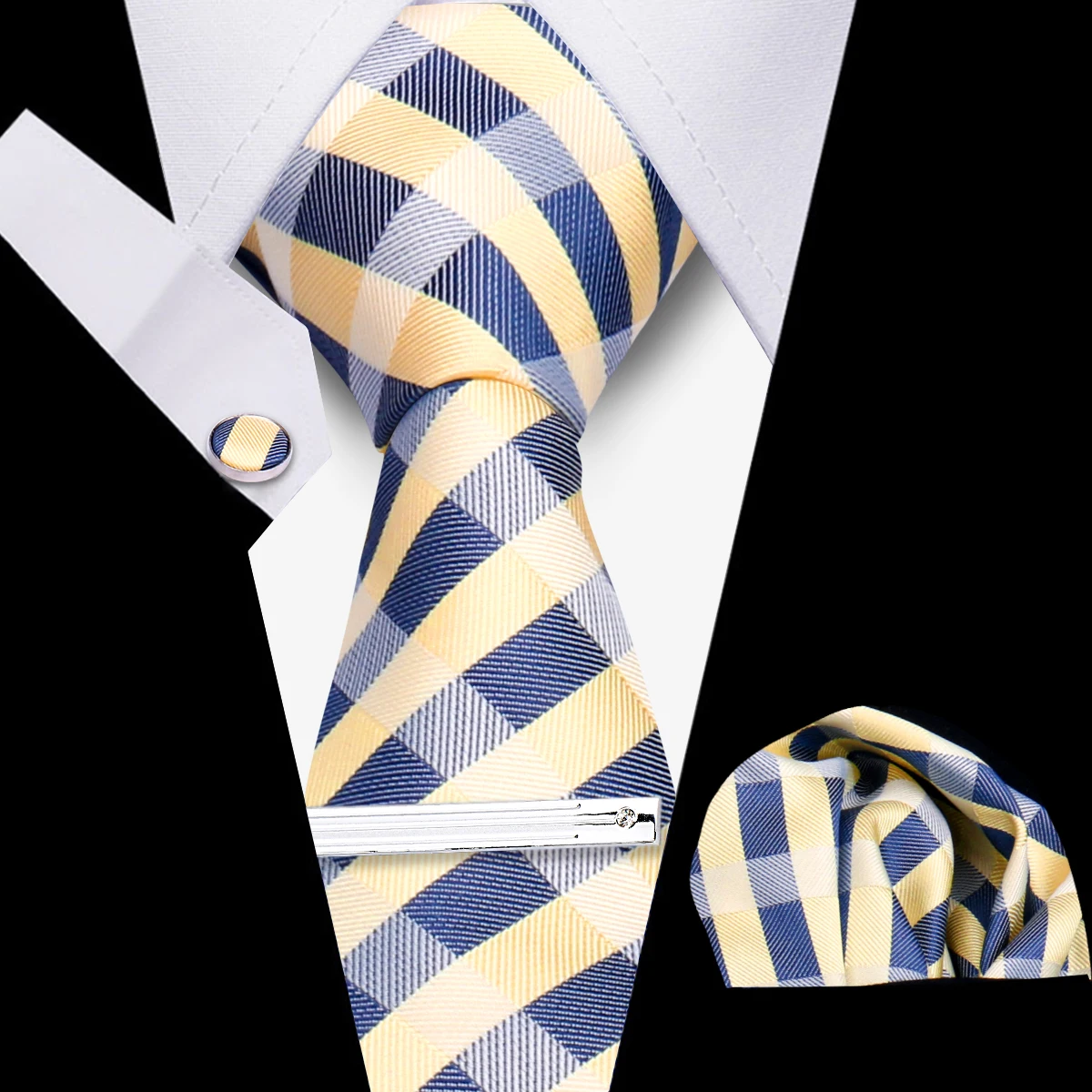 Fashion Ties For Men Elegant Bussiness Tie Handchief Cufflinks And Tieclip 4-Pcs Set Wedding Accessories Gifts For Men