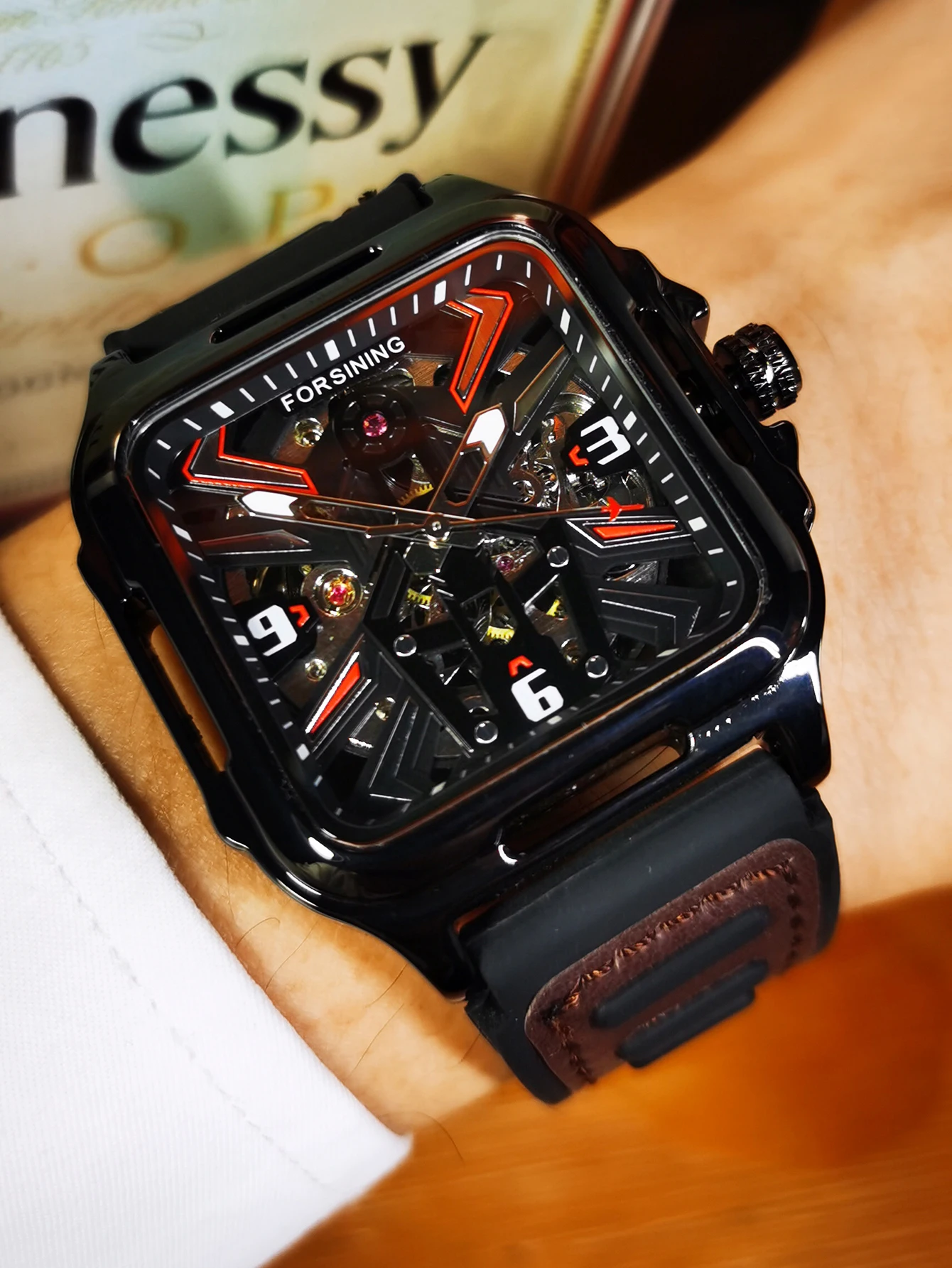 FORSINING メンズ ファンタスティック オートマチック ラグジュアリー ブランド ブラウン 本革 ストラップ アナログ ムーンフェーズ 腕時計, ブラウン FORSINING メンズ ラグジュアリー レザー バンド スチームパンク