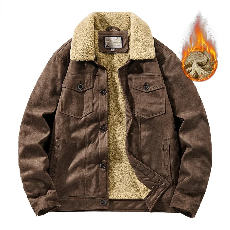 

Male Cotton Jackets Padded Warm Loose Parka Coat Fleece Suede Thick Coats Man Solid Zip Windbreaker Winter Casual Windbreake