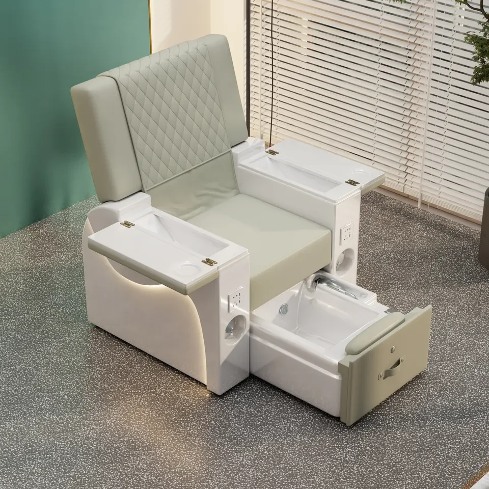 Luxury Green Leather Manicure Tables And Pedicure Chairs With LED Lights Massage Pedicure Chair Portable Foot Spa Chair