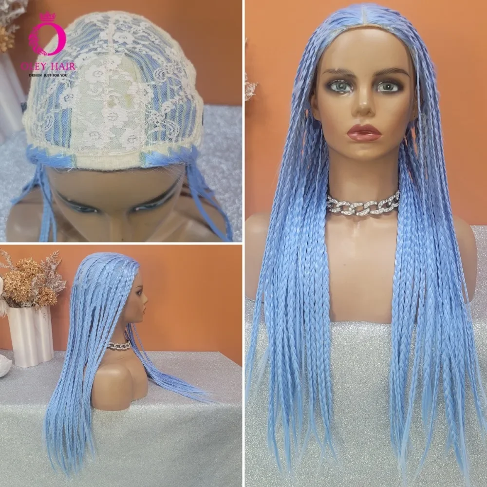 

OLEY Braided Wigs for Black Woman Drag Queen Lolita Cosplay Fibre Hair Wig Synthetic Blue Wig Machine Heat Resistant Glueless