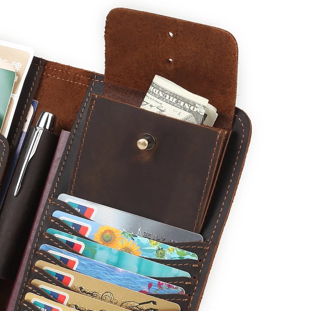 Long men's wallet Multi-function belt pen insert leather passport book Coin purses multi-card Money clip passport bag