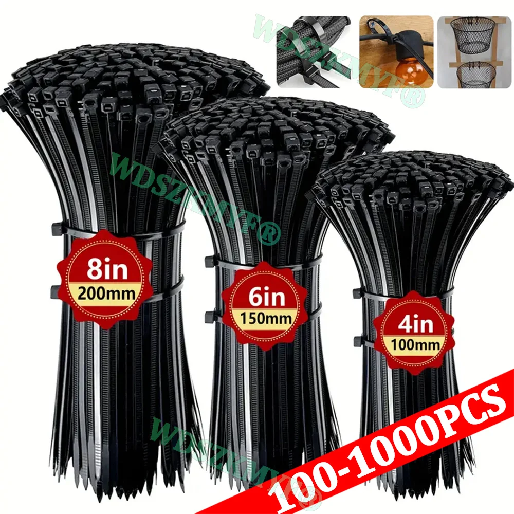 สายรัดพลาสติกแบบหนีบ 1-1000 ชิ้น สำหรับรัดสายไฟในโรงเรือน สายรัดไนลอนแบบเวลโคร สายรัดล็อคอัตโนมัติ 1