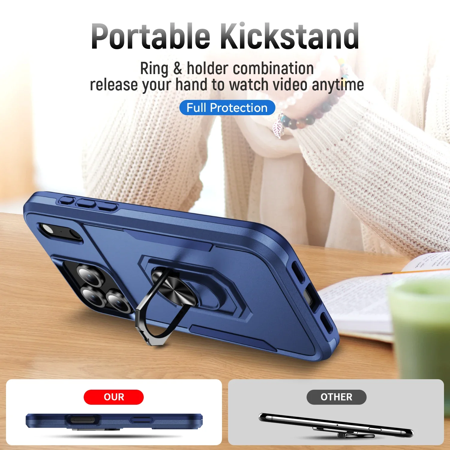Military Grade Armor Case with Metal Stand and Ring Holder - Durable Coque Cover