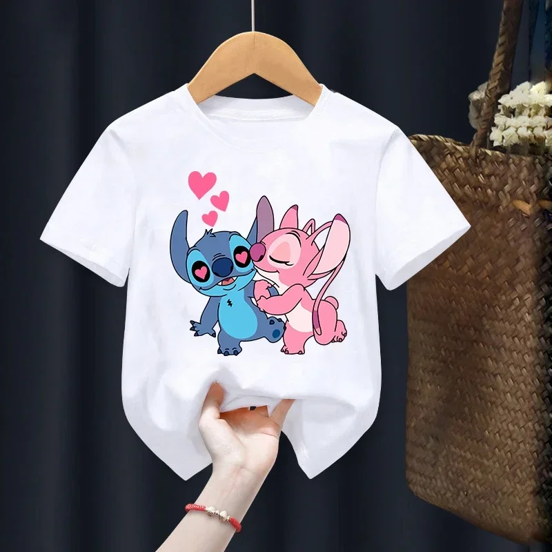 Disney Lilo Stitch Children T-Shirt Kawaii T Shirt Anime Cartoons Children Casual Clothes Tee Shirt Kid Girl Boy Fashion Y2K Top 3