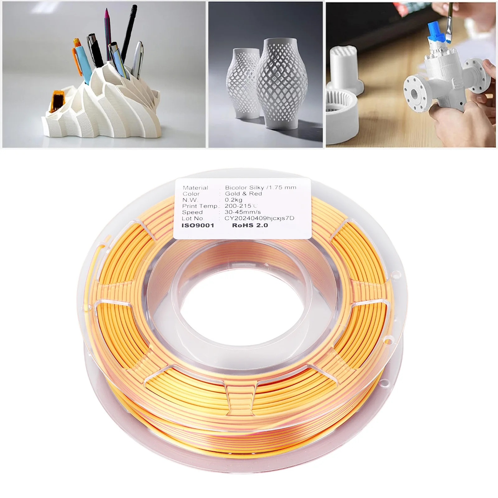 【Sale】1.75mm PLA Filament Bundle Gold Red Dual Color Coextrusion Filament 3D Printing Consumable 200g 30‑45mm/s