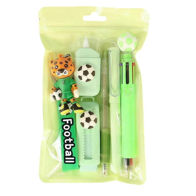 Soccer-Themed School Supplies Set: Cute Football Stationery Kit with Pens, Eraser, Correction Tape, and Keychain - Perfect Gift