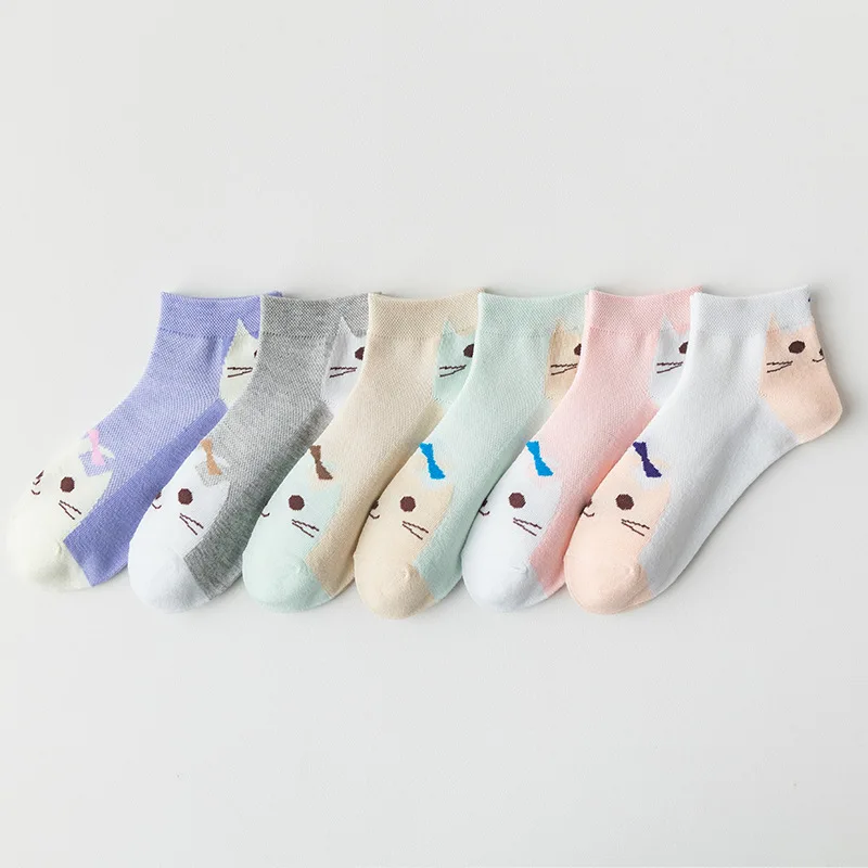 

Summer Thin Ladies Socks Ins Trendy Japanese Cute Cartoon Cotton Boat Socks Mesh Breathable Invisible Women Sports Short Socks