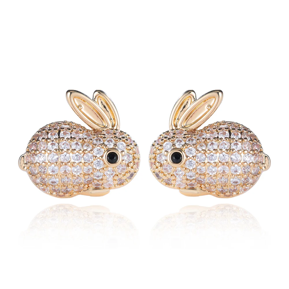 Cute Small Rabbit White Zircon Full Stone Stud Earrings For Women Vintage Gold Color Wedding Earring Valentine Jewelry Gifts