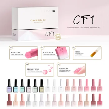 6pcs/kit CANNI TPO FREE HEMA FREE Gel Nail Polish Kit CF1 Rubber Base Gel UV Construction Gel Nail Semi Transparent Color Kit