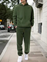 Sweat à capuche + pantalon de jogging pour hommes, couleur unie, ensemble deux pièces, à la mode, vêtements de sport décontractés en plein air, survêtement pour hommes, automne et hiver 2