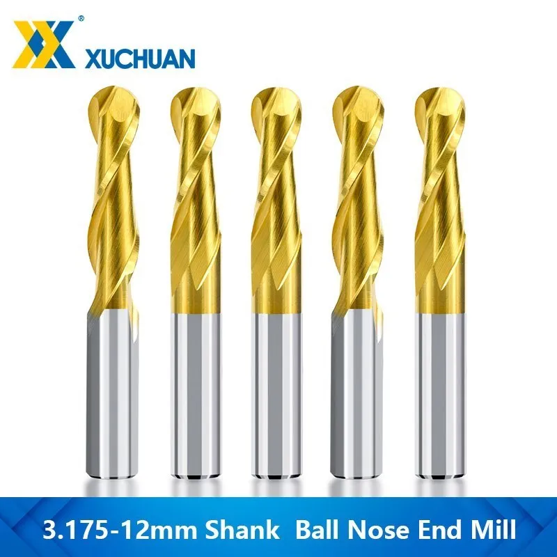 

Milling Cutter 2 Flute Ball Nose End Mill Titanium Coated Carbide CNC Router Bits 3.175/4/6/8/10/12mm Shank Milling Tools