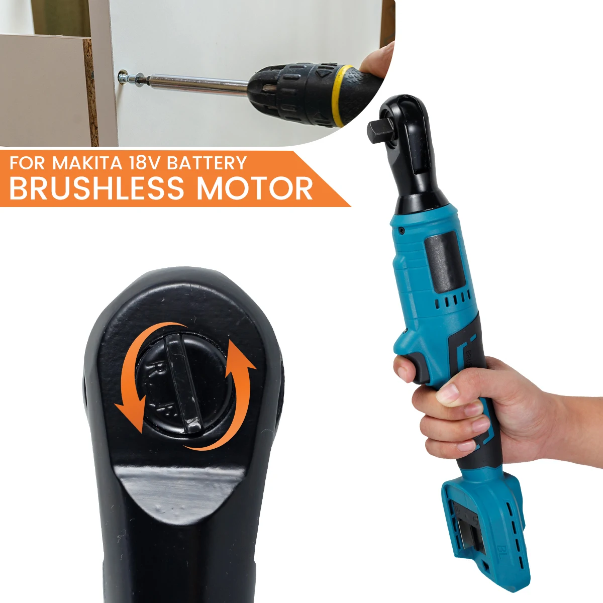 18V 1/2inch Brushless Electric Ratchet Wrench Cordless Work Power Tool  Screw Removal Repair Right Angle Wrench With LED Light