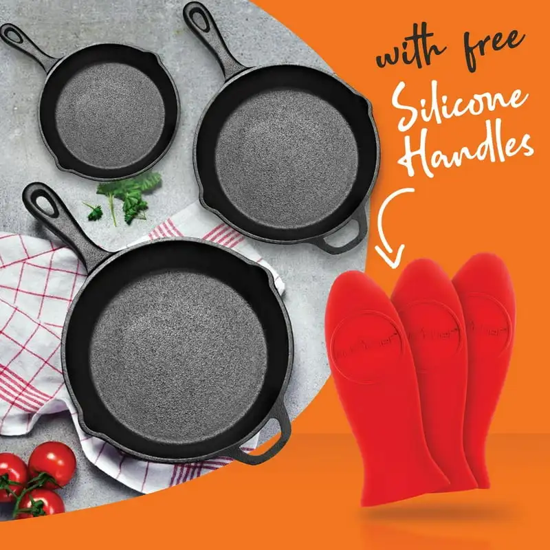 3pcs Saute Fry Pan - Pre-Seasoned Cast Iron Skillet Set - Nonstick Frying  Pan 6 Inch, 8 Inch And 10 Inch Cast Iron Set - AliExpress