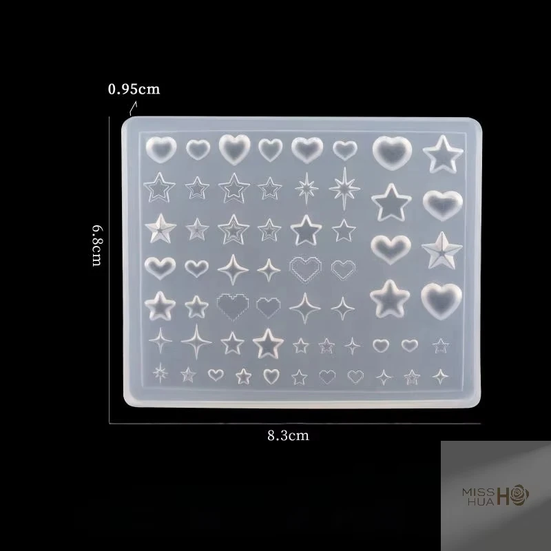 심장, 별, 오각별 모양의 3D 실리콘 몰드, 네일 아트용, DIY 투명 매니큐어 템플릿, 장 네일 장식품용
