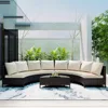 5-Piece Half Moon Outdoor Sectional Sofa Set,Cushions and Half-Moon Tempered Glass Table, Patio All-Weather PE Wicker Furniture 6