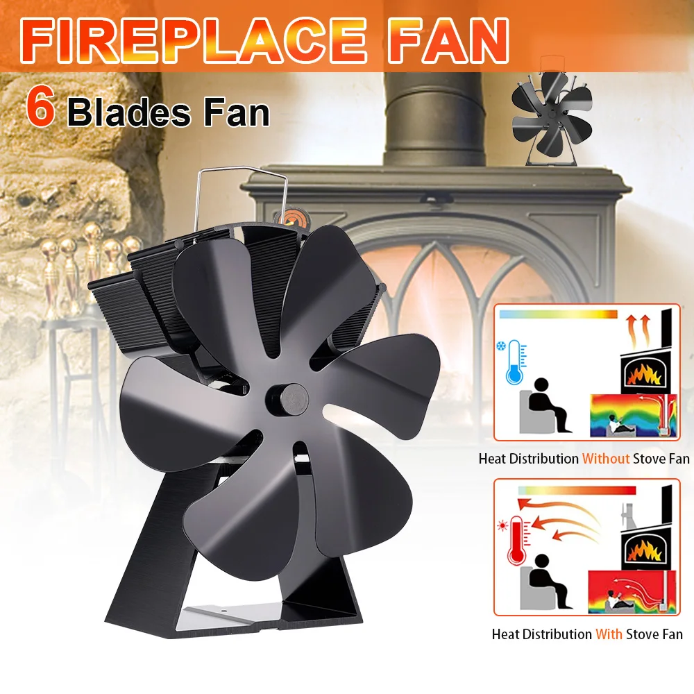 

Mini Stove Fan 6 Blades Log Wood Burner Wood Stove Outdoor Ice Fishing Fan Eco-fan Quiet Efficient Heat Distribution