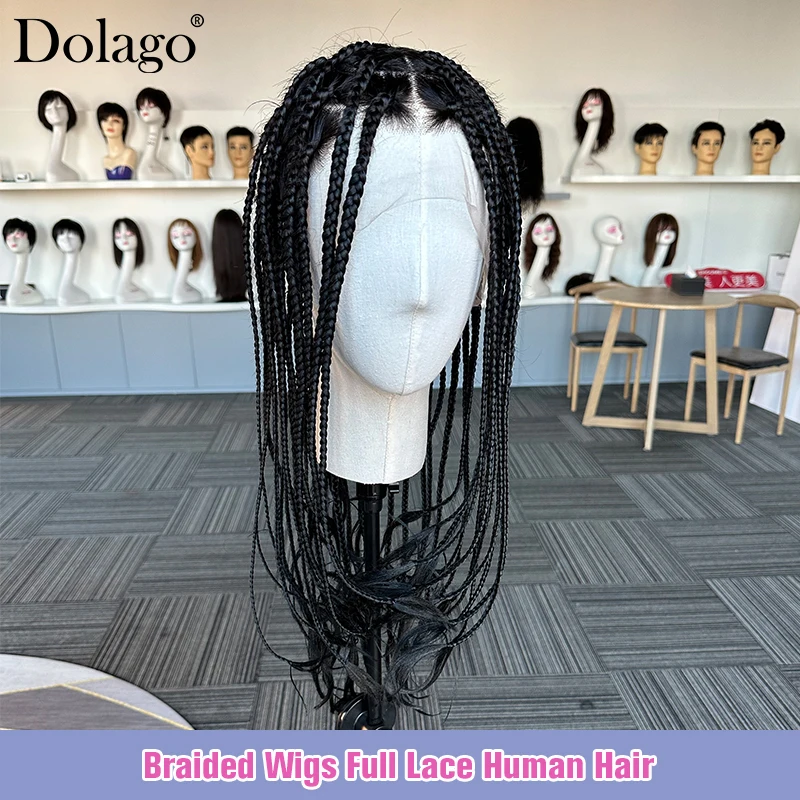 Medium Micro Knotless Braids Glueless Human Hair Full Lace Wigs Braided Wig  For Black Women With Synthetic Bulk Braiding Hair - AliExpress