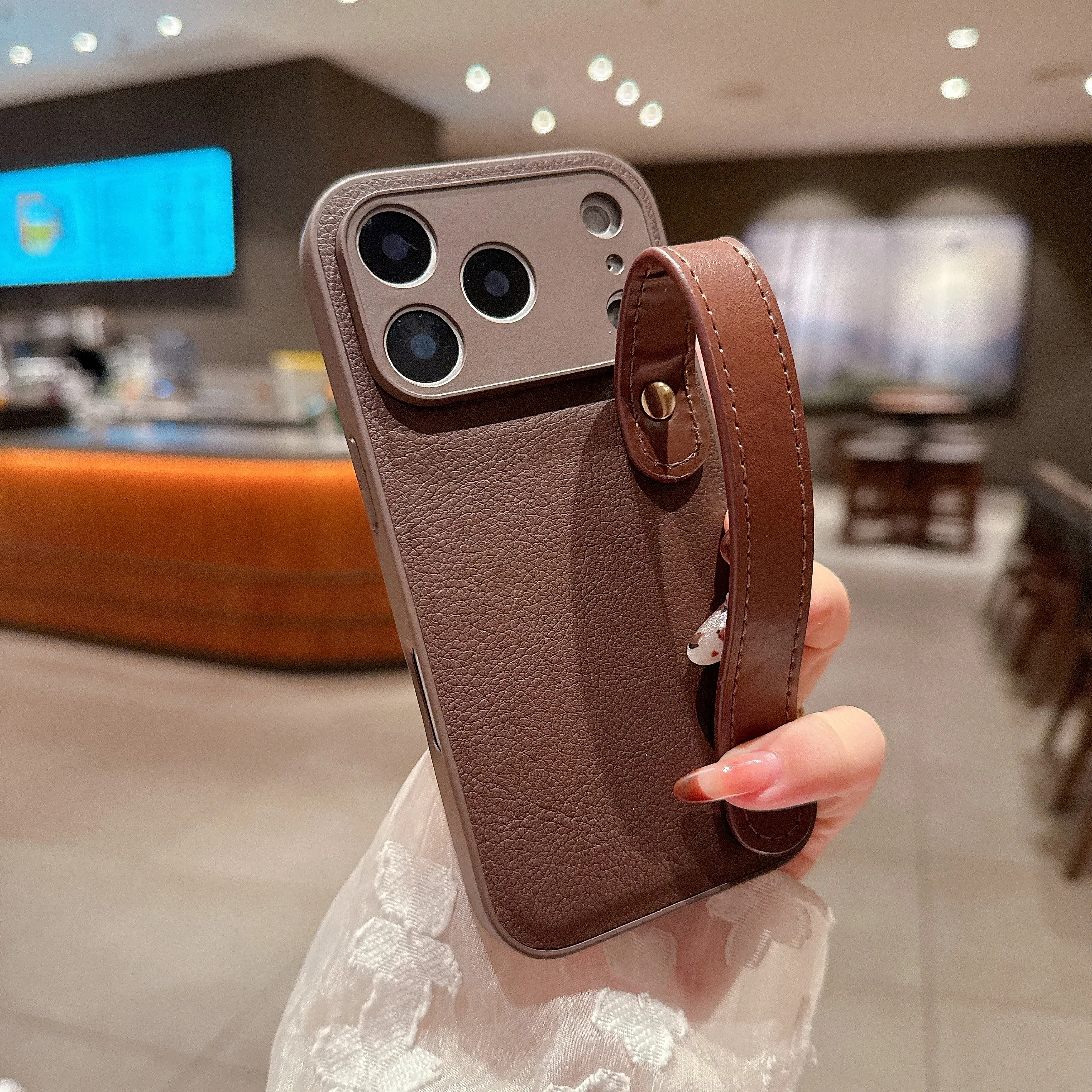 Premium Air Leather Wrist Strap Holder Cover with Stand