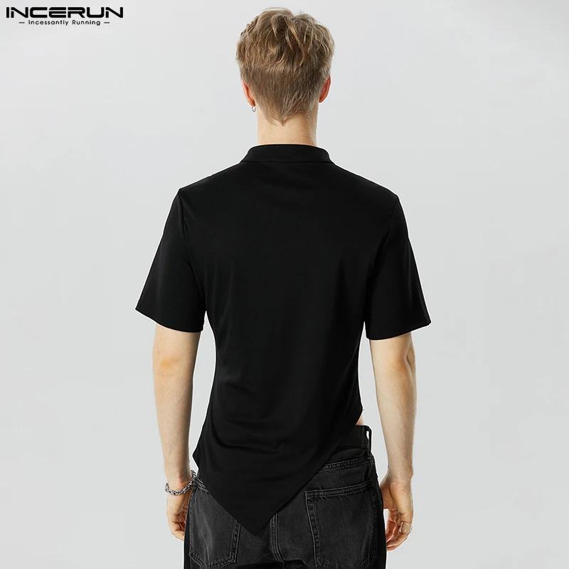 INCERUN Tops 2023 Chinoiserie New Men's Knitting Chain Design Shirts Casual Streetwear Male Solid Mesh Short Sleeve Blouse S-5XL