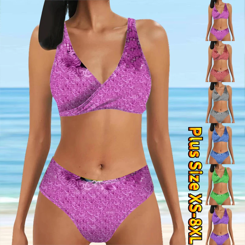

2023 Summer Mid Waist New Design Printed Bikini Set Two Piece Women's Swimwear Summer 2023 New Women's Sexy Beach Swimwear