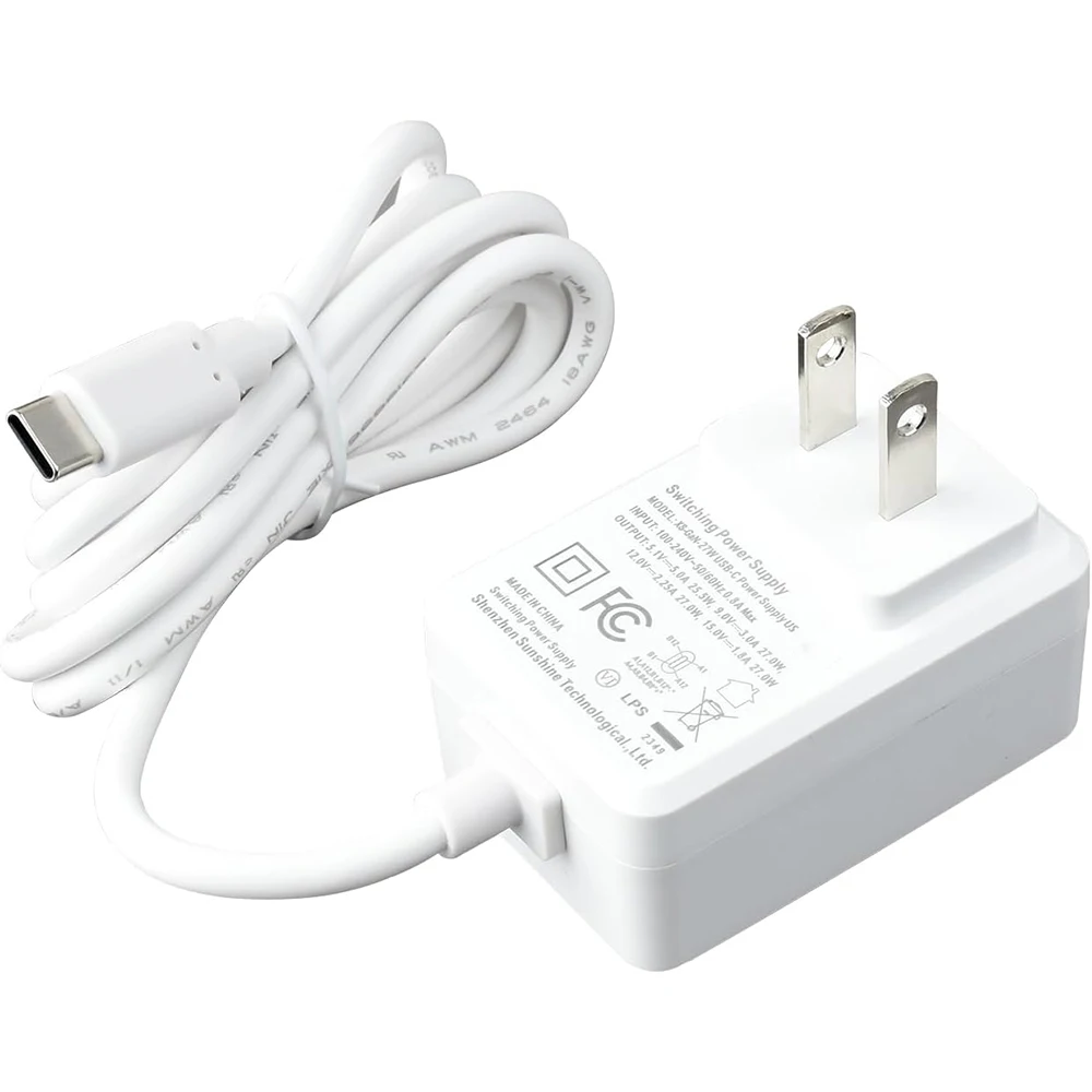 라즈베리 파이 5 용 USB C타입 전원 공급 장치, PD 전원 공급 장치, 5.1V/5A, 9V/3A, 12V/2.25A, 15V/1.8A, 27W 케이블 길이 1.2m, 18AWG