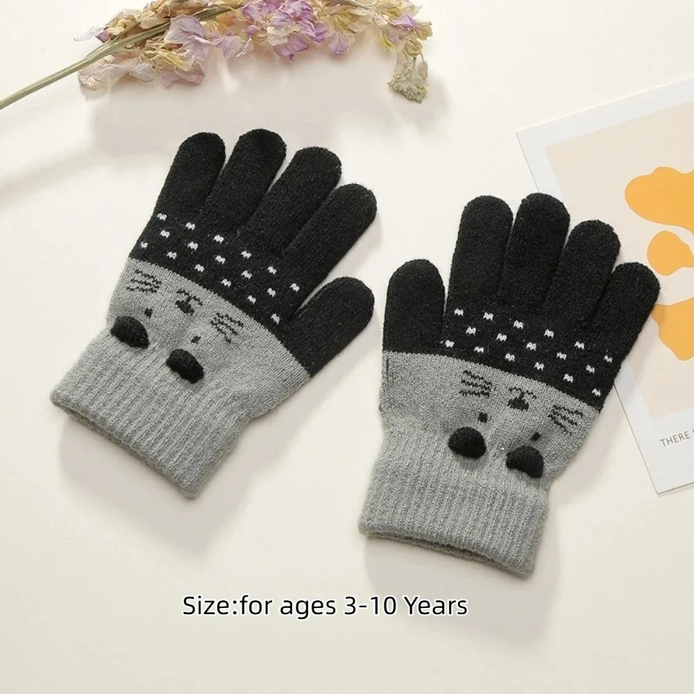 3- 10Years Old Cute Warm Kids Winter Gloves Windproof Coldproof Children Mittens Candy Color Soft Knitted Gloves Outdoor