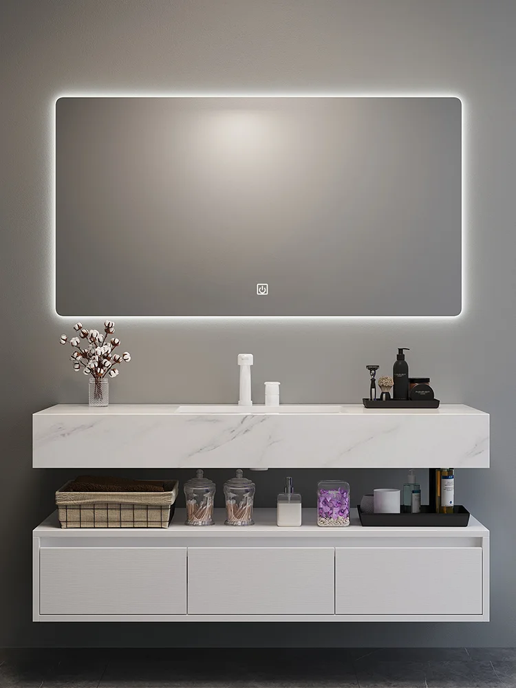 Floating Color Vanities Melamine Surface Plywood Materials Bathroom Vanity And Intelligent Mirror With Cabinet