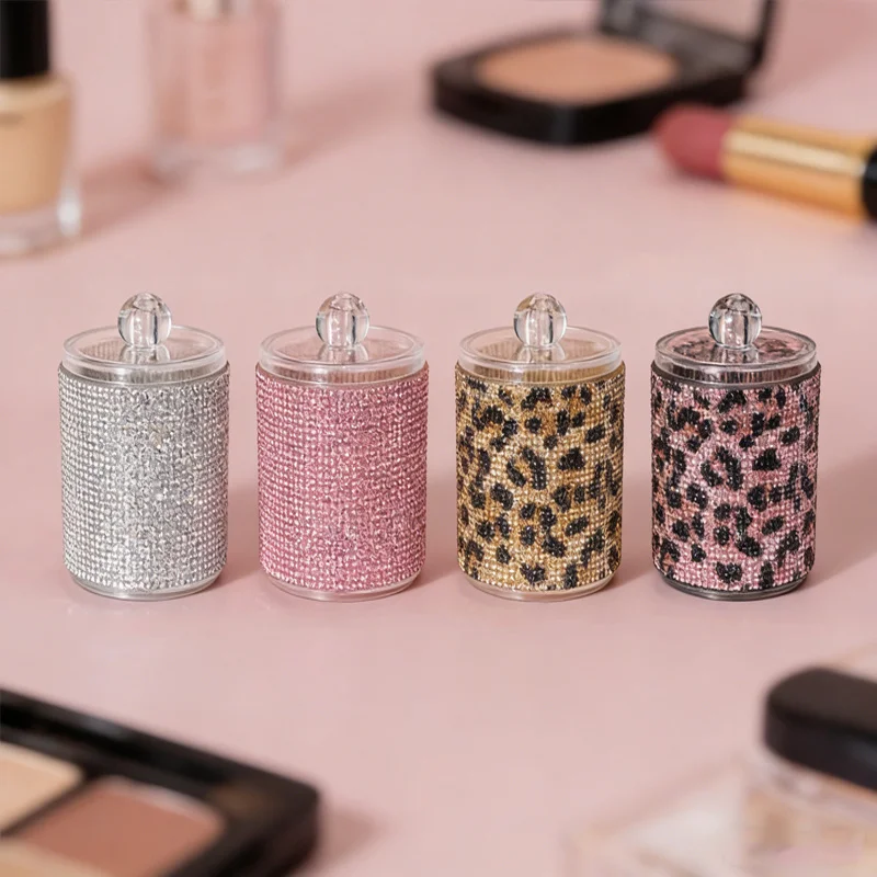 Luxury Diamond Cotton Swabs Storage Case Portable Makeup Cosmetic Organizer Dust-proof Jewelry Storage Container Makeup Tools 3