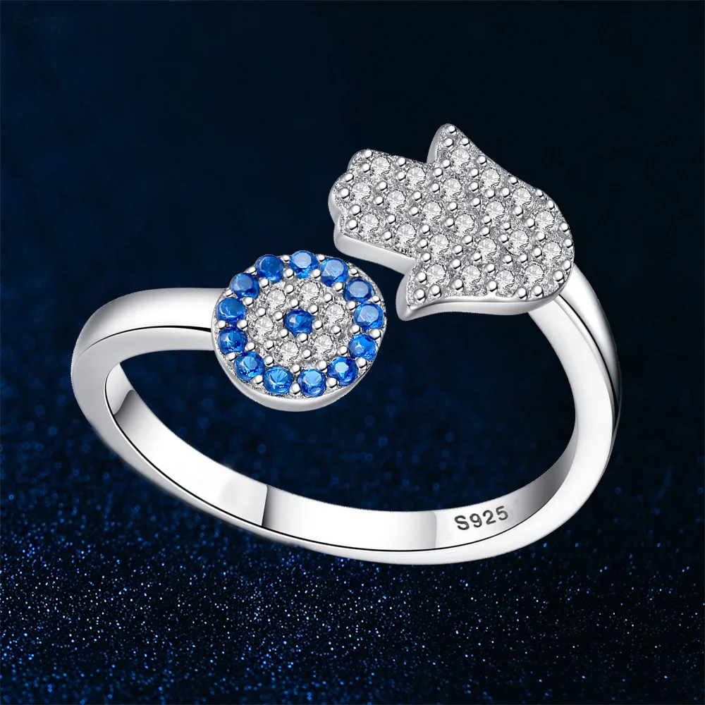 Trendy 925 Sterling Silver Evil Eye Crystal Adjustable Rings For Women Party Fashion Jewelry Anniversary Gift Wholesale 2