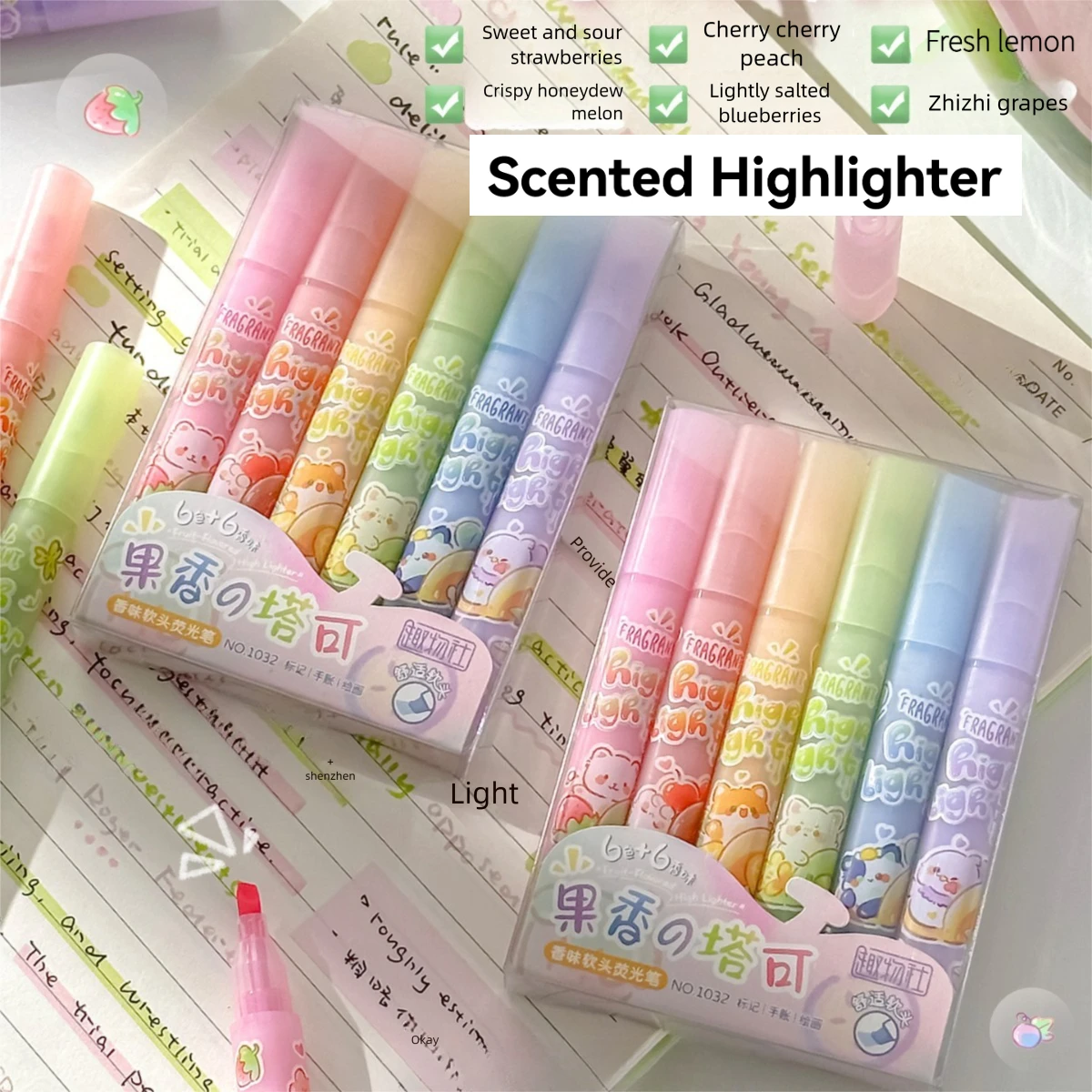 1 Set of 6 Different Colored Fruit-Scented Highlighters, Soft Pastel Highlighters for Office Use, Non-Toxic Scented Highlighters with Beveled Tip Suitable for School and Office - 5