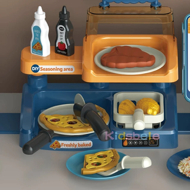 Kids Pizza Shop Kitchen Set Juice Drink Machines Toy Kitchen Toys Playset Pretend Play Shopping Cash