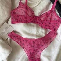 Ensemble de Lingerie française Ultra fine, soutien-gorge Sexy en dentelle à imprimé Floral, sous-vêtements pour femmes, maille respirante, intimes, ensembles de soutiens-gorge et string 1