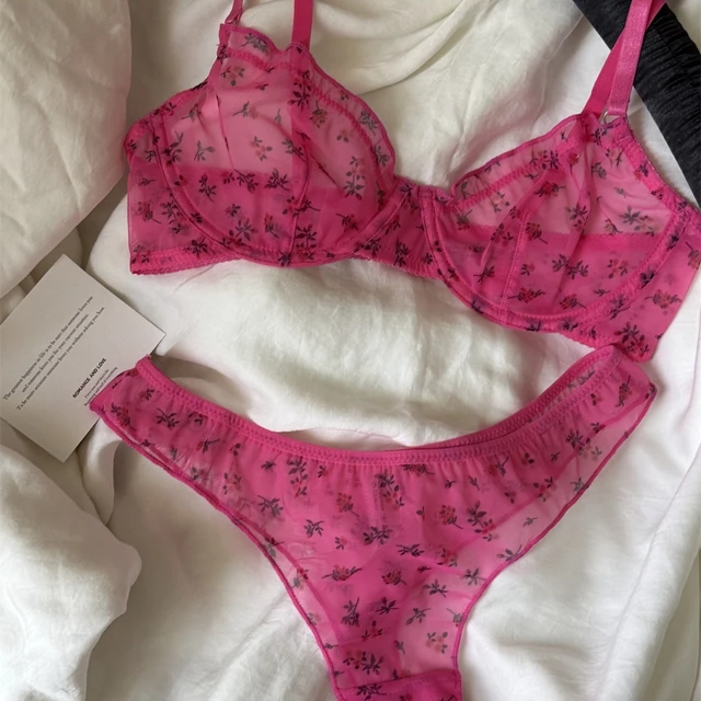 Ensemble de Lingerie française Ultra fine, soutien-gorge Sexy en dentelle à imprimé Floral, sous-vêtements pour femmes, maille respirante, intimes, ensembles de soutiens-gorge et string 1