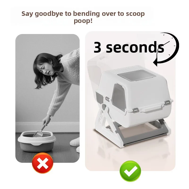 Lettiera per Gatti Semi-automatica Chiusa, Extra Large, Anti-Schizzo, Senza Bisogno di Spazzolare le Feci, Speciale Toilette per Animali Domestici - immagine 2