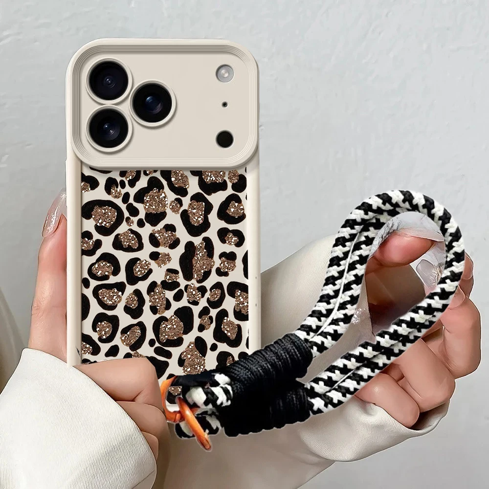 Brown Leopard Print Silicone Wrist Lanyard Phone Case