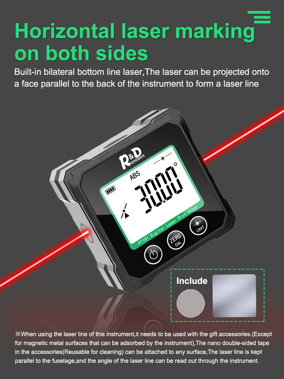 Description Picture 5 of itemR&D PT181 Laser Digital Level Angle Box 360° Mini Measuring Inclinometer With Magnetic Base Electronic 3 in 1 Bevel Protractor