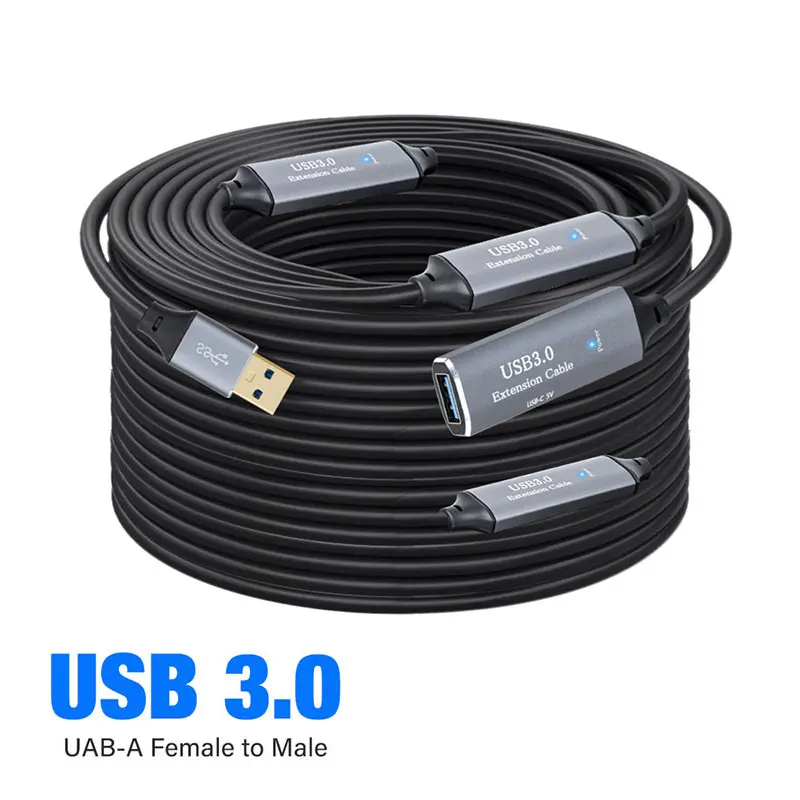 High-Speed USB 3.0 Active Extension Cable with Signal Booster, Male to Female Adapter