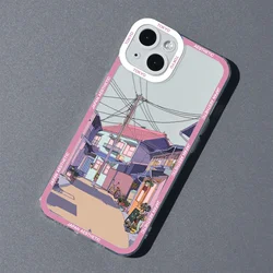 Japanese Anime Scenery Clear Phone Case with Cartoon Architecture Design - iPhone 7 8 or SE (Style 1)