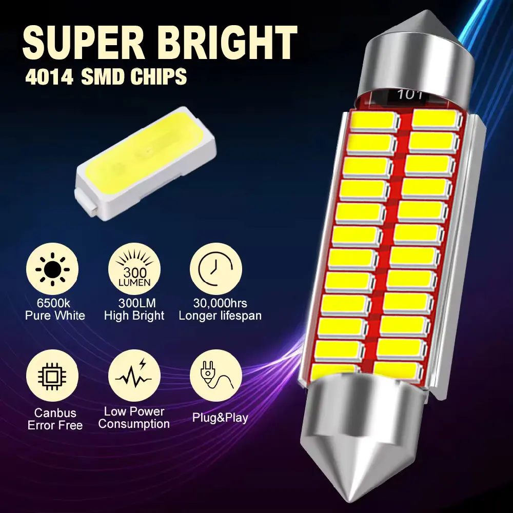 LED Car Bulbs 2/10 PCS C5W LED Bulb Canbus Festoon 31mm 36mm 39mm 41mm 12V 4014SMD 6500K White Car Interior Reading License Plate Lamps