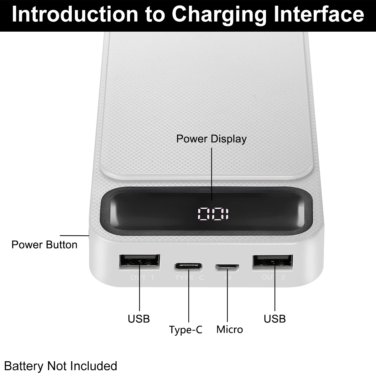 Battery Charger Case Portable DIY 8x18650 Power Bank Box with 2 USB Output/Micro and Type C Input for phones/tablets/switch