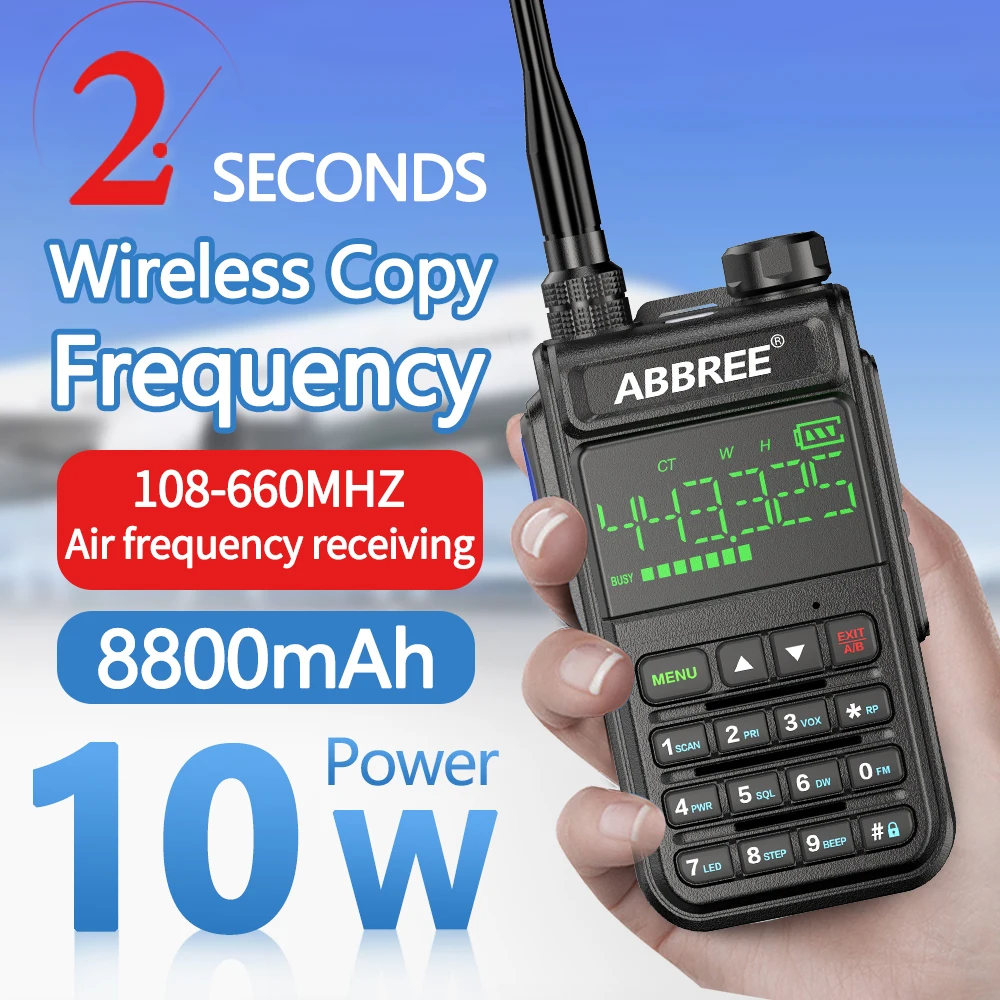 military walkie talkie ABBREE AR-518 Walkie Talkie Automatic Wireless Copy Frequency 10W 108-660MHz Air Band Long Range USB Charging Baofeng UV-5R Radi walkie talkies for adults