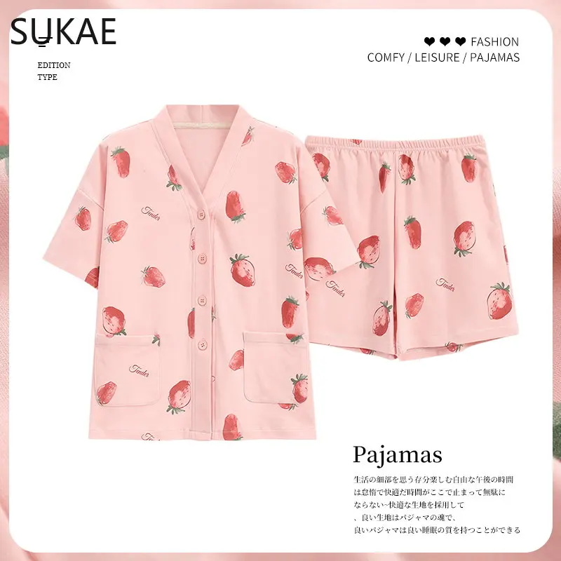 SUKAE M-5XL Japanese Kimono Style Nightwear Women Clothing Leisure Pajamas for Lady Summer Soft Cotton Pijamas Ladies Homewear