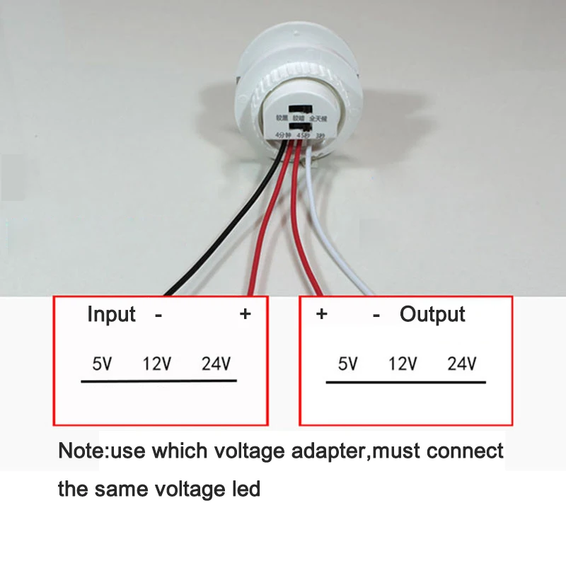 Placa de sensor de movimiento PIR para entrada de tira LED DC5-24V salida  12V 120W - 24V 240W