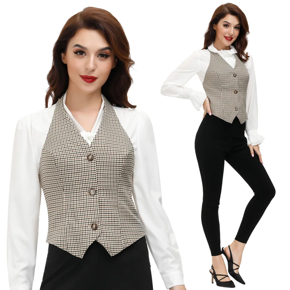Belle Poque Vrouwen Double Breasted Vest Vintage Revers Kraag Jacquard
