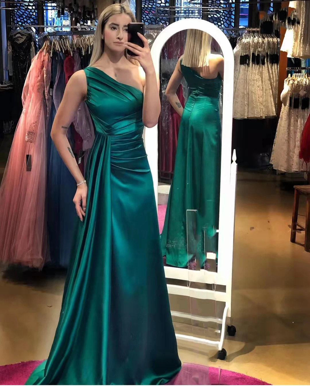 One Shoulder Mermaid Evening Dresses Long Satin فساتين السهرة  Formal Party Prom Gown for Women women's formal dresses & gowns