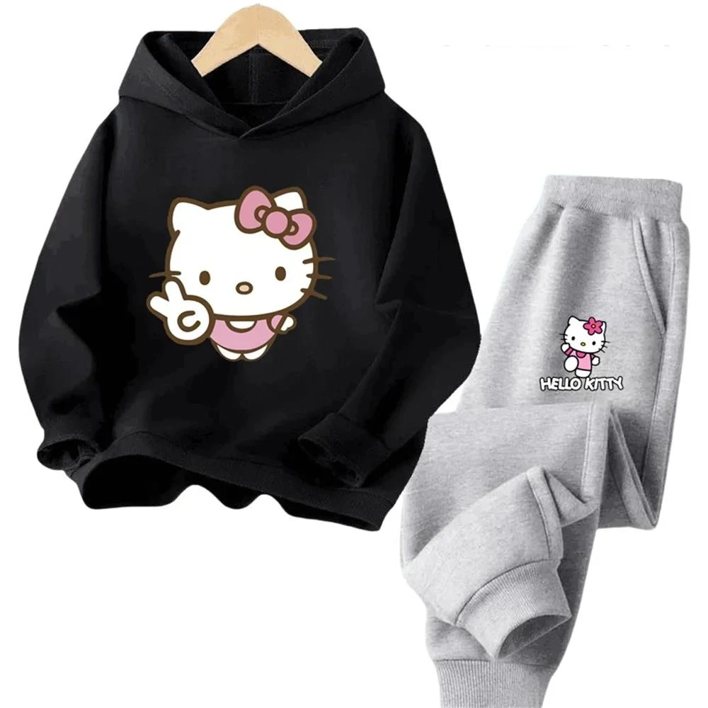 thumbnail image 1 of Traje deportivo de ocio para niñas de 3 a 14 años de Hello Kitty, serie de dibujos animados Kawaii, moda de otoño e invierno, 1 of 5