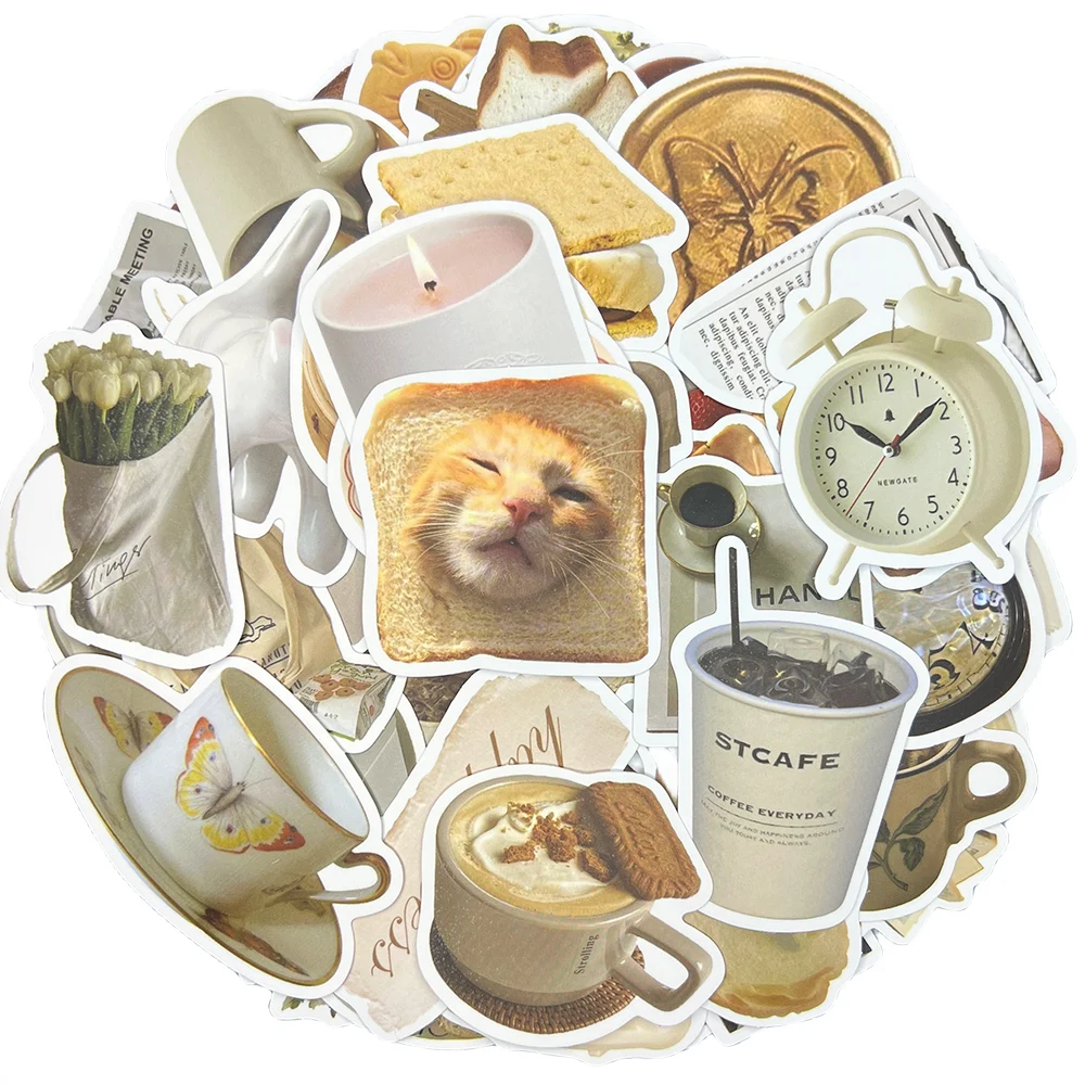 

10/30/50Pcs Retro Bread Cat Waterproof Graffiti Sticker Aesthetic Decorative Luggage Laptop Phone Diary Scrapbook Kids Stickers