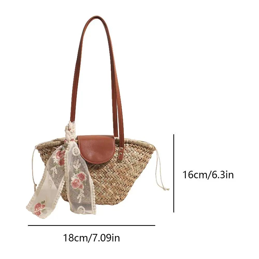 Fashion Straw Shoulder Bag Women PU Leather Top Handle Beach Bags Raffia Basket Bucket Bag Woven Summer Crochet Purses Handbags